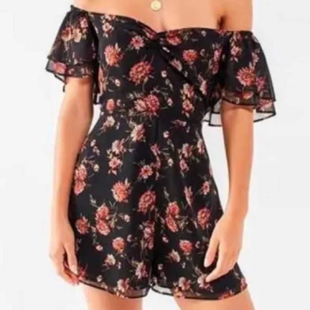 kimchi blue | black floral sweetheart neckline romper